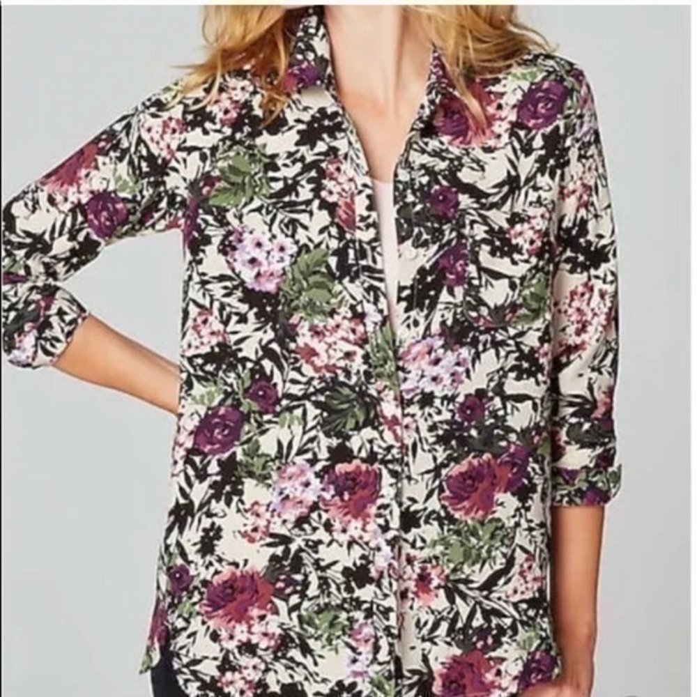 NWT J.Jill Relaxed Shirttail Floral Blouse Top S